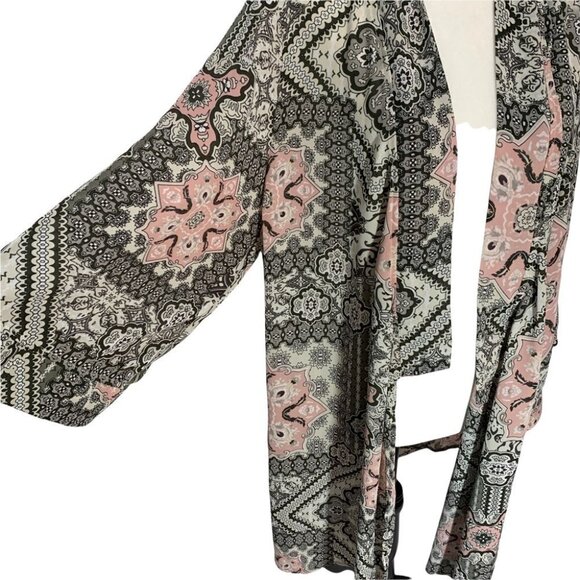 𝅺tahari Multi-Patterened Tunic Kimono Flowy Women's Pink/Grey Size L-XL - Picture 3 of 9